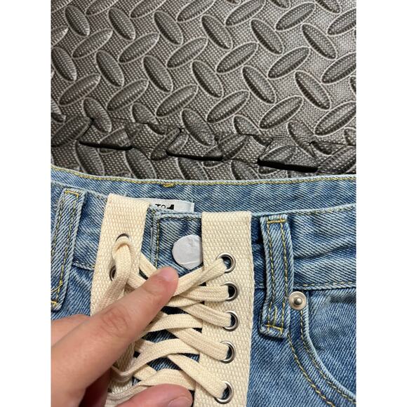 No. 1 Los Angeles Lace Up Rave Festival Relaxed Jeans Light Wash Size‎ Small - Picture 4 of 11